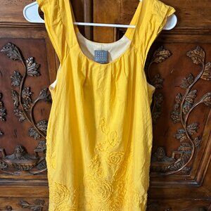 Rabbit Rabbit Rabbit Designs Midi Dress Women's 12 Yellow Floral Applique Boho